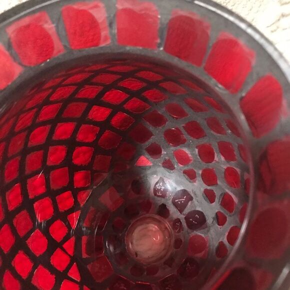 Vintage Estate Gorgeous 7” Crimson Red Mosaic Candle/ Flower Vase - Picture 10 of 13